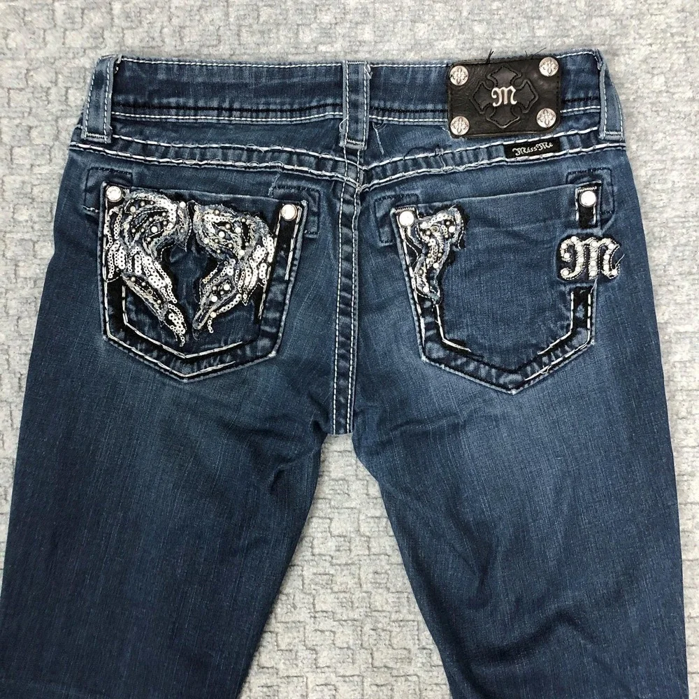 Miss Me Jeans Womens 27 Dark Wash Jegging Skinny Stretch Embellished Pockets Day - Picture 3 of 16